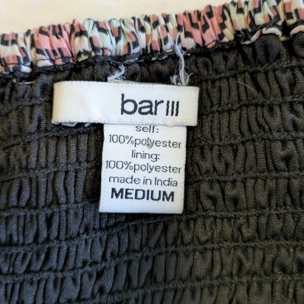 Bar III Mini Dress Womens Medium Black Stripe Boho Pattern Lined Sundress - Picture 2 of 11